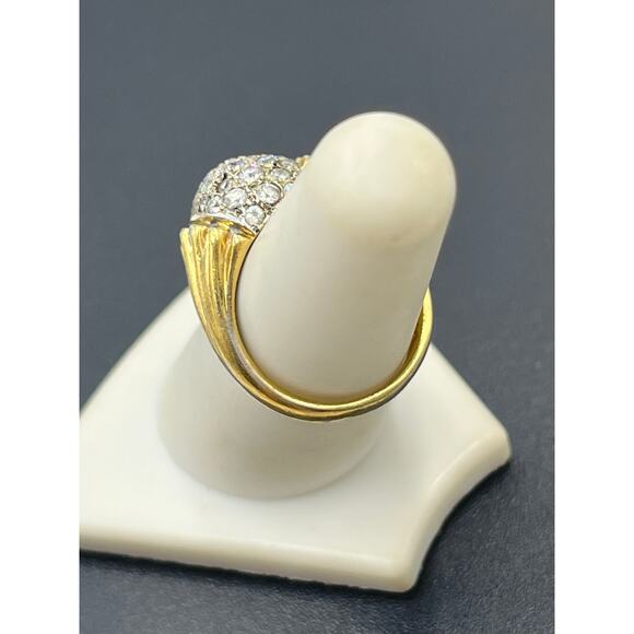 PK 925 Vintage Gold Tone Sterling Silver Round Ball Cubic Zirconia Ring Sz 7.25 - Picture 6 of 11
